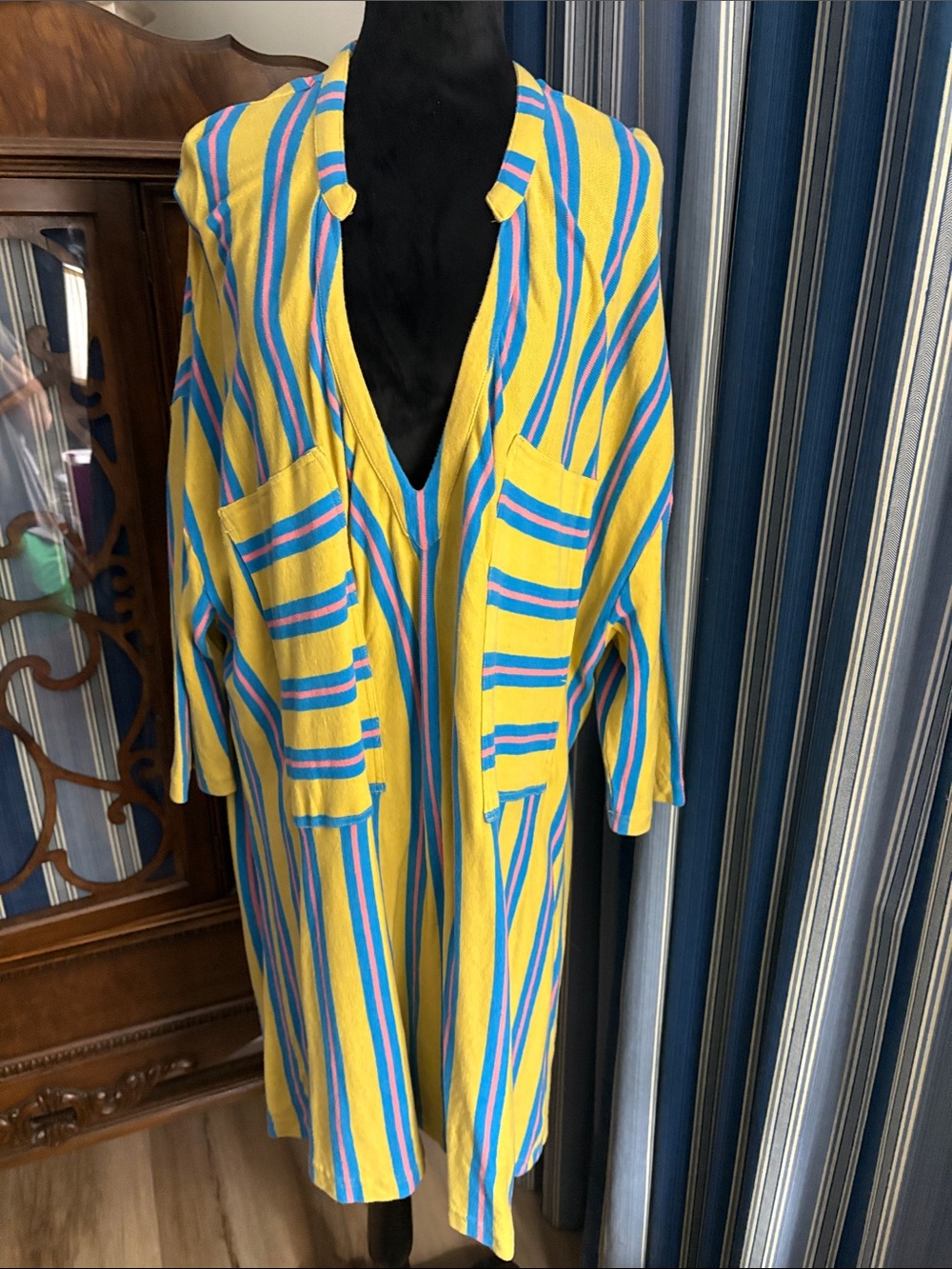 Anthropologie Yellow Striped Swim Coverup with Blue and Pink Stripes
